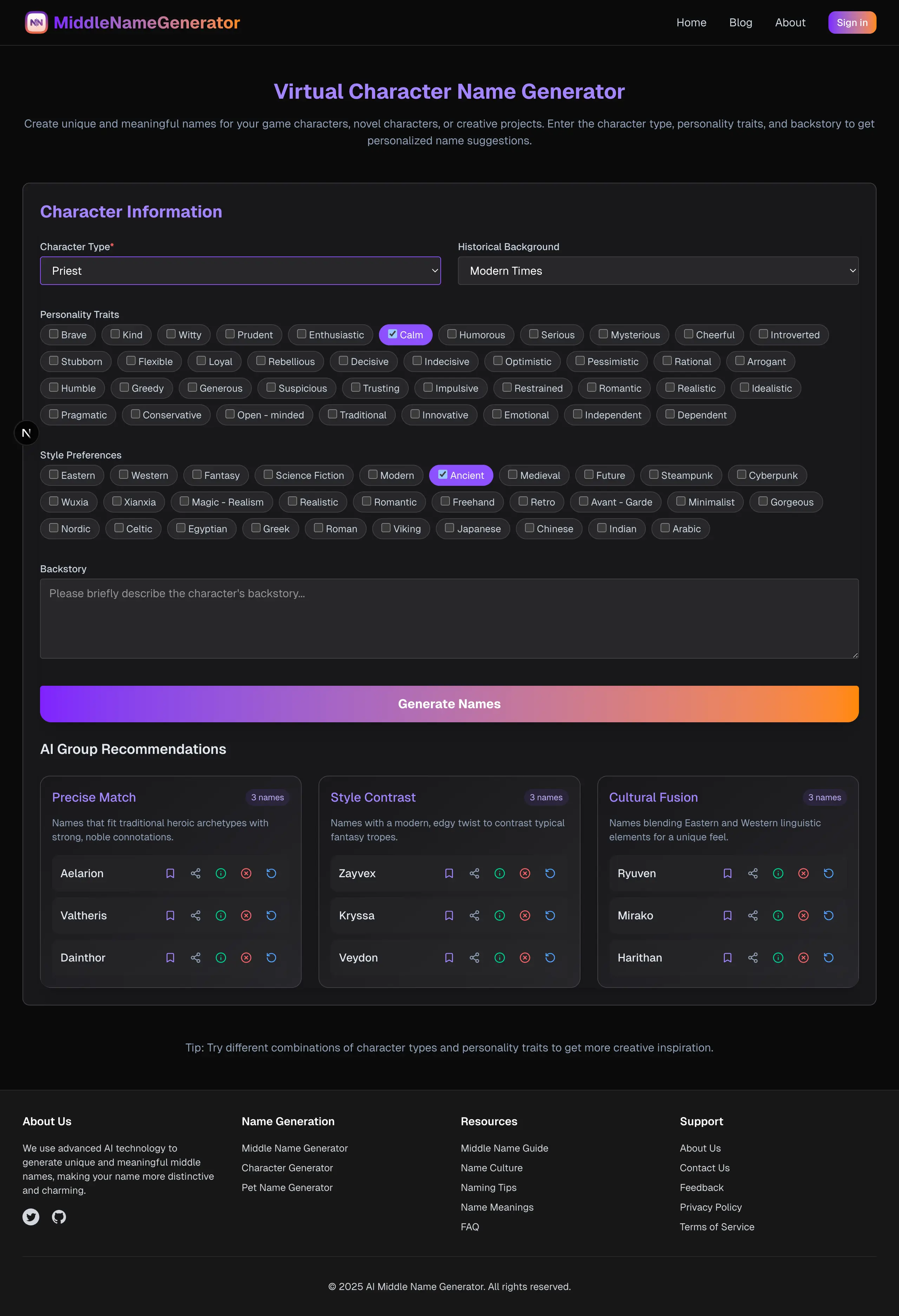 Example of grouped name results